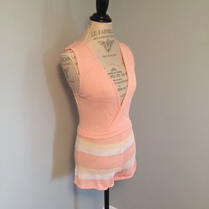 Pink & White Striped Romper w. Wrap Top